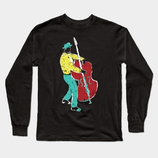 Acoustic Bass Musician Paint Style Long Sleeve T-Shirt